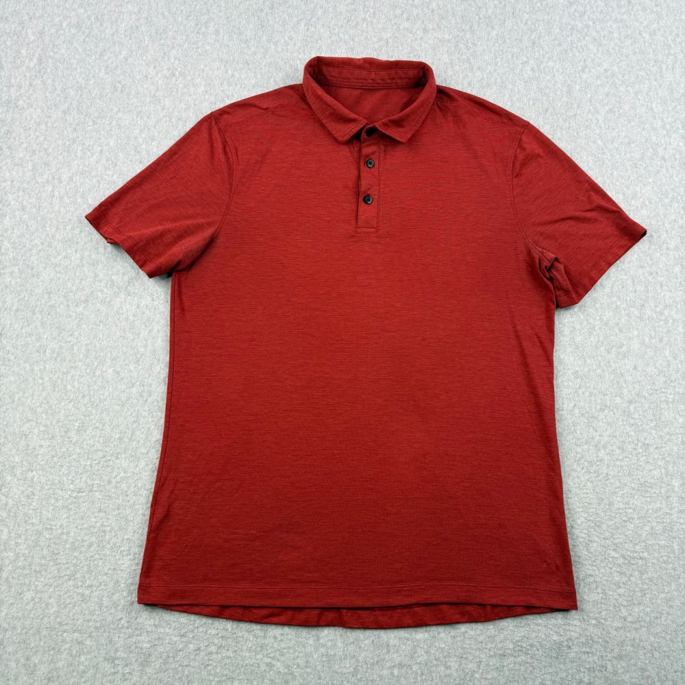 Lululemon Shirt Mens Medium Red Evolution Polo Short Sleeve Breathable Athletic